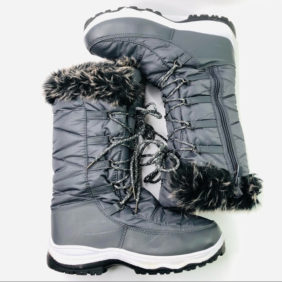 3M Thinsulate MAINE-3 Grey Size US 9.5 Fleece Fur Boots Front Lace up side Zip - Picture 3 of 8